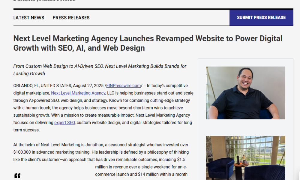 Featured in Business Journal Florida: How Next Level Marketing Agency Is Redefining Digital Growth in Central Florida